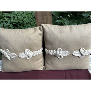 2 Elaine Smith Pillows Outdoor 21x21 Square Pillows Beige With Cream Rope